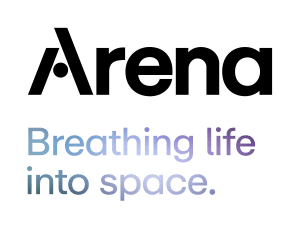 Arena's "Breathing life into space." Logo.